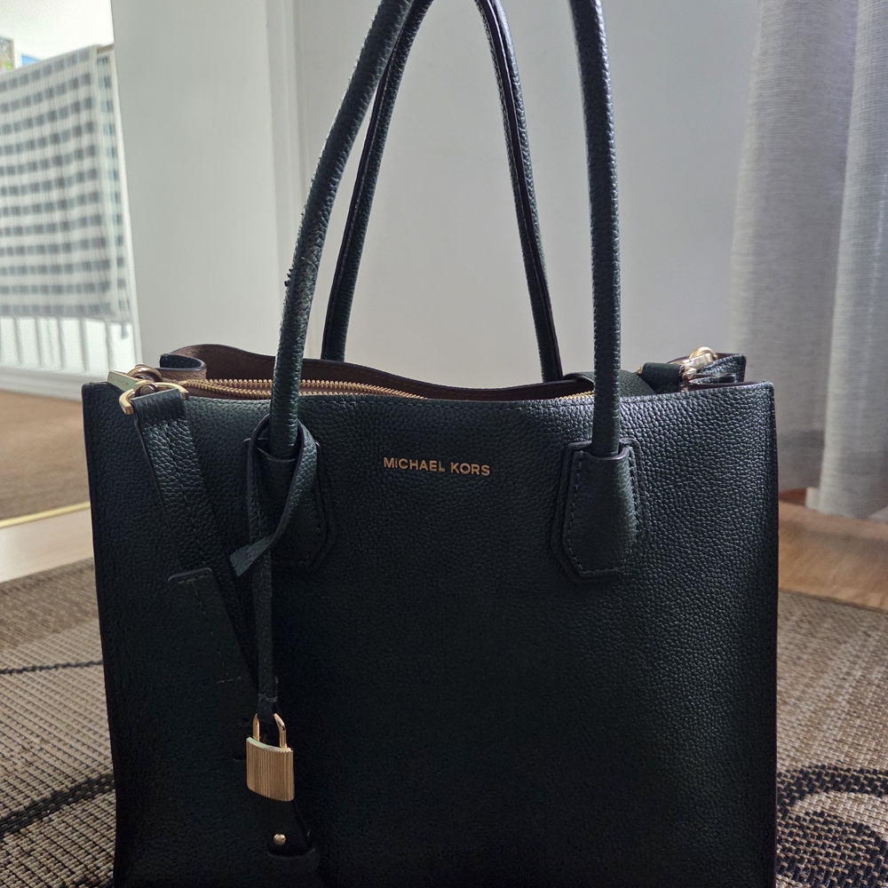 Michael Kors Green Pebbled Leather Satchel with Gold Accent